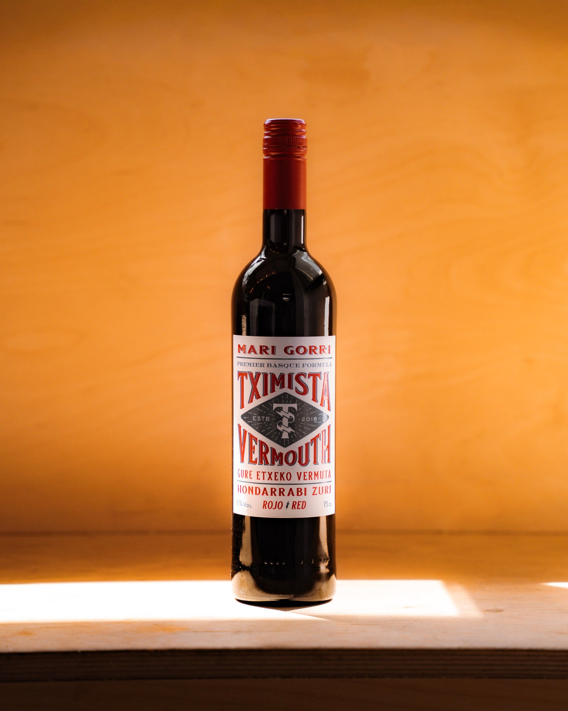 A bottle of Tximista Red Vermouth 